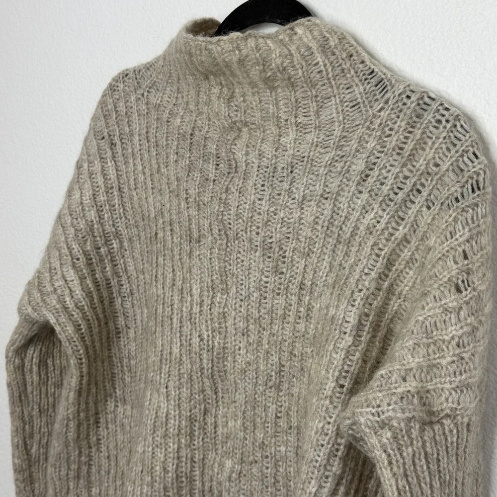 Eileen Fisher Open Knit‎ Mohair Turtleneck Mock Neck Hi Low Oatmeal Sweater Sz L